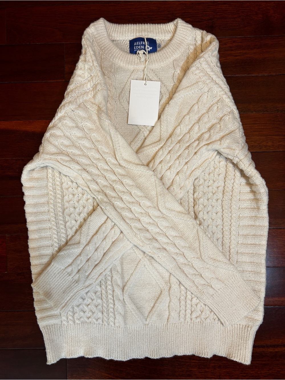 Aelfric Eden Cream Cable Knit Crewneck Sweater